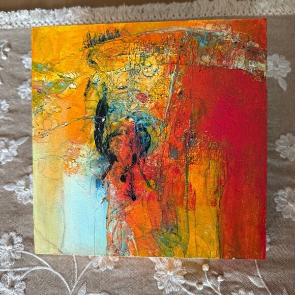 Abstract Multicolor Acrylic Painting On Wood Block 8"x8" By Lori V. Kelly - Picture 4 of 4